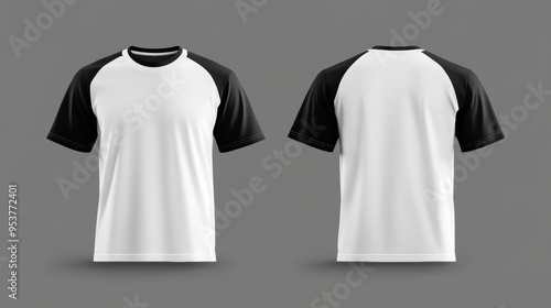 Mockup of a white short-sleeved t-shirt with blank black sleeves