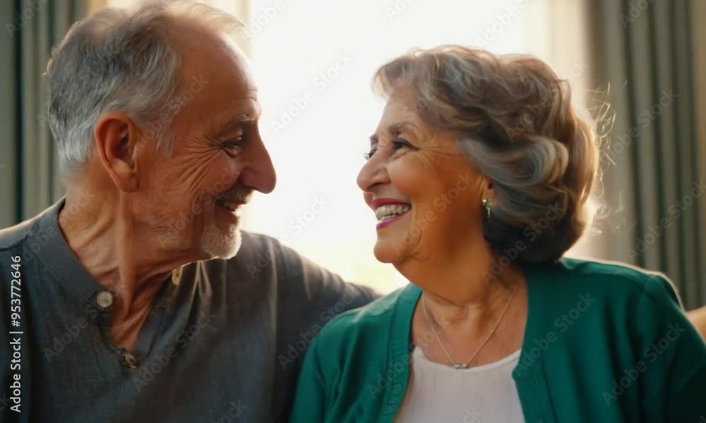 portrait of senior couple having best time together, smiling, and looking at each other at home. portrait of senior couple having best time together, smiling, and looking at each other at home.
