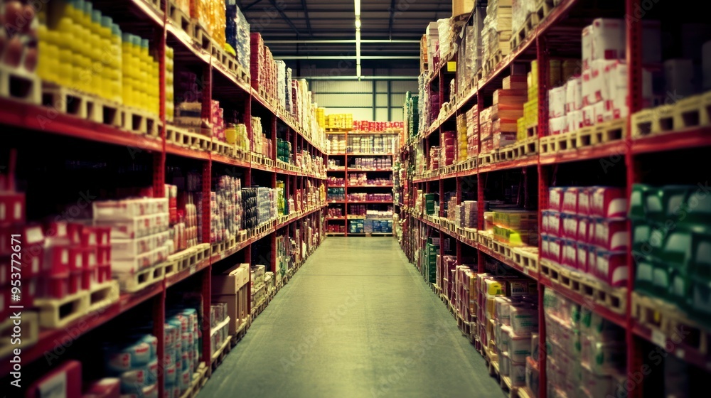 Aisle of Products in a Warehouse Aisle of Products in a Warehouse