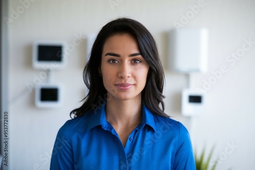 Free Download Woman looking at camera. Young businesswoman looking directly at the camera. Confident, professional, and approachable, she is a great representation of modern leadership. - GFXLoad