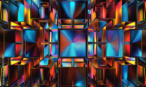 Geometric chiasmas pattern with metallic textures, reflective surfaces, dark background photo