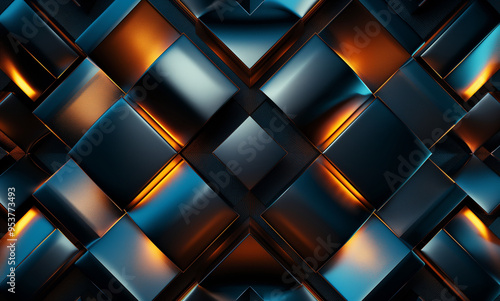 Geometric chiasmas pattern with metallic textures, reflective surfaces, dark background photo