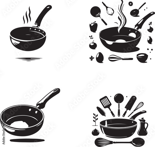  silhouette of clean vector Frying pan isolated on white background

