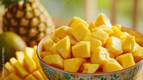 Close-up of Fresh Diced Pineapple in a Bowl