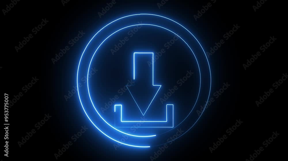 Neon arrow glowing. Directional sign arrow points to the down. Vector sign logo with glowing colors Neon arrow glowing. Directional sign arrow points to the down. Vector sign logo with glowing colors