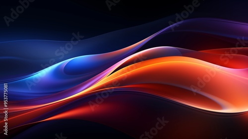 Abstract Digital Technology Background with Wavy Lines and Glowing Light in Orange and Blue Gradient on a Dark Color Palette, High-Quality 8K Resolution Wallpaper