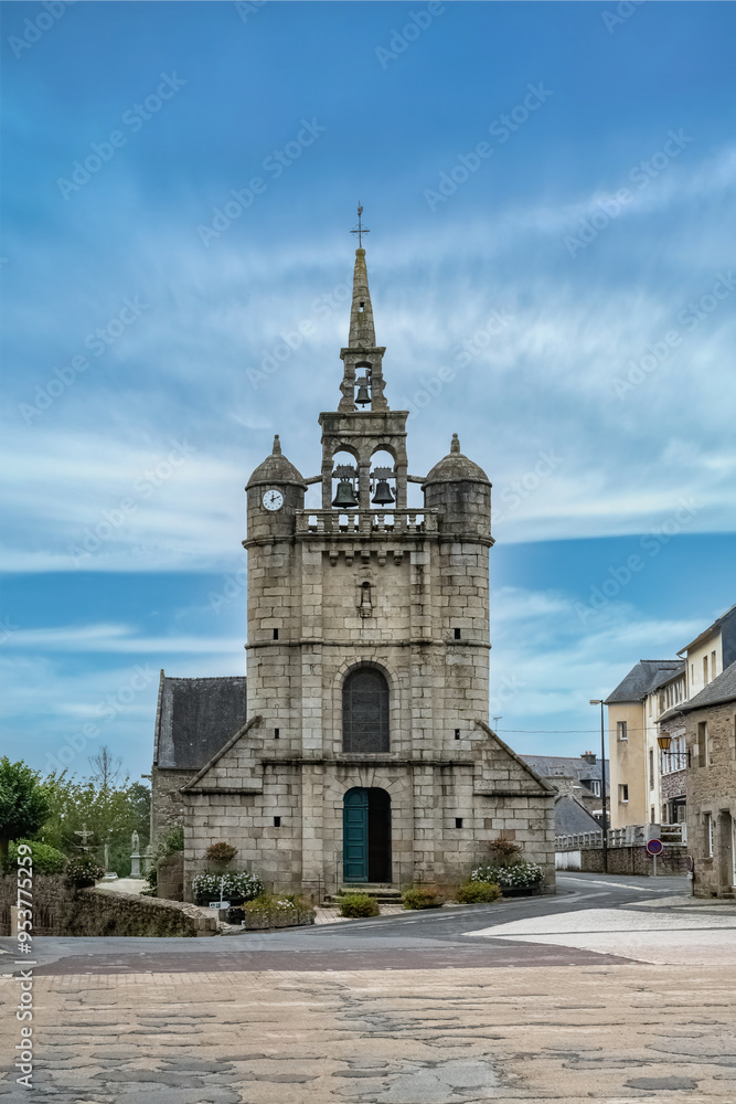 Fototapeta premium The city of Lezardrieux in Brittany, Saint-Jean-Baptiste church, beautiful monument.