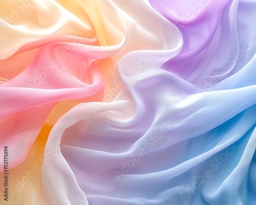 Rainbow silk Flowing pastel fabric waves in soft shapes, detailed texture photo