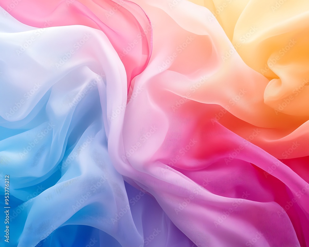 Obraz premium Rainbow silk Flowing pastel fabric waves in soft shapes, detailed texture