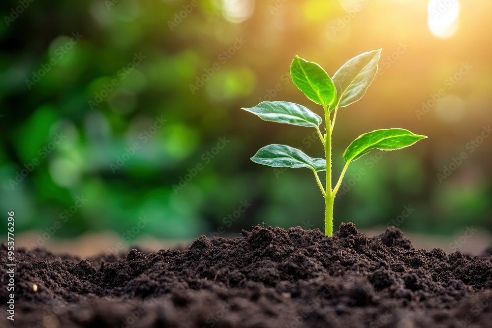 Young plant springing up out of the soil with generative ai Young plant springing up out of the soil with generative ai
