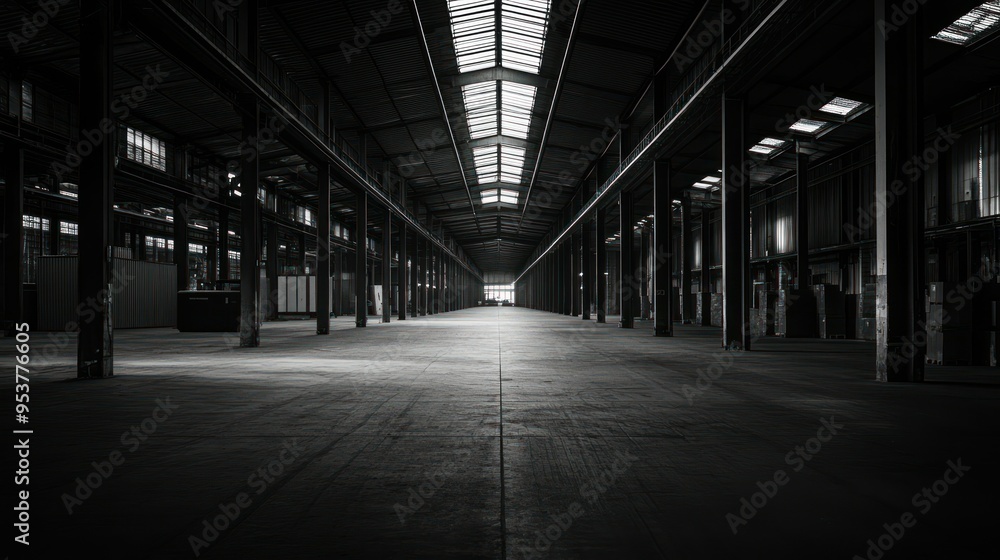 Empty Industrial Warehouse With Skylights Empty Industrial Warehouse With Skylights