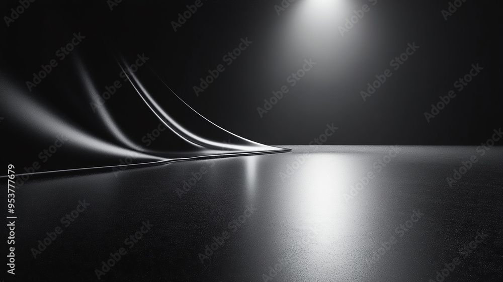 Grey Floor. Abstract Black Backdrop with Clean Studio Room Backgrounda light shining through a spot Grey Floor. Abstract Black Backdrop with Clean Studio Room Backgrounda light shining through a spot