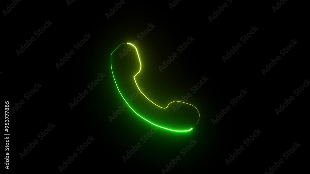 Neon yellow to green glowing telephone icon animation, call icon shape animation with black background Neon yellow to green glowing telephone icon animation, call icon shape animation with black background