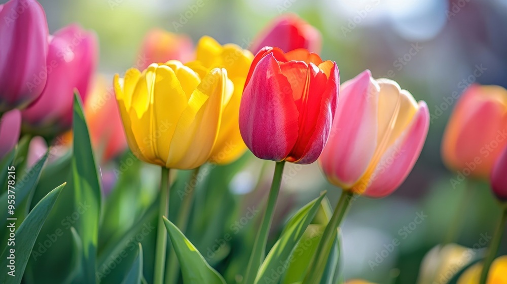 A Bouquet of Vibrant Tulips in the Spring A Bouquet of Vibrant Tulips in the Spring