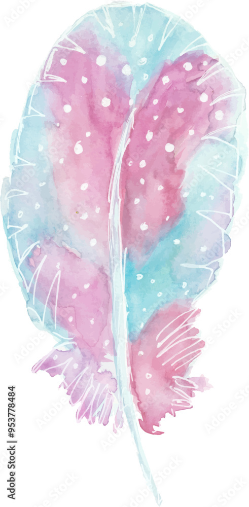 Pastel feather hand drawn watercolour illustration vector clipart with isolated white background Pastel feather hand drawn watercolour illustration vector clipart with isolated white background