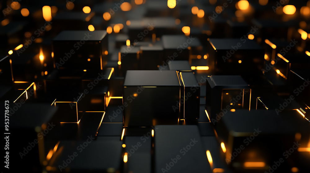 Fototapeta premium with a dark geometric backdrop, enriched with gold and black squares and rectangles, a statemen