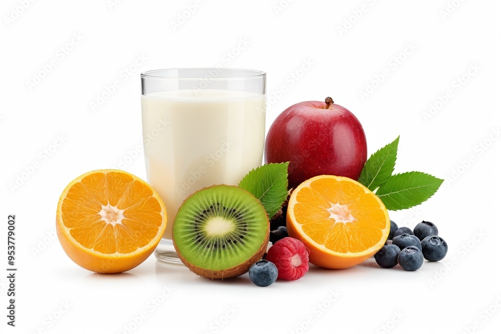 there are a lot of fruits and a glass of milk there are a lot of fruits and a glass of milk
