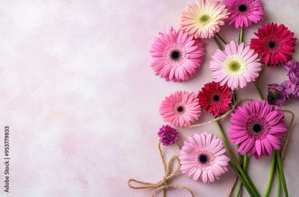 Pink Gerbera Daisies Bouquet on a Pink Background Pink Gerbera Daisies Bouquet on a Pink Background