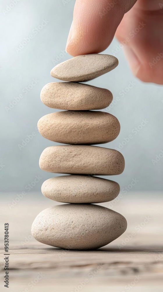 A hand carefully balances smooth stones in a stack, symbolizing stability and mindfulness in nature. A hand carefully balances smooth stones in a stack, symbolizing stability and mindfulness in nature.