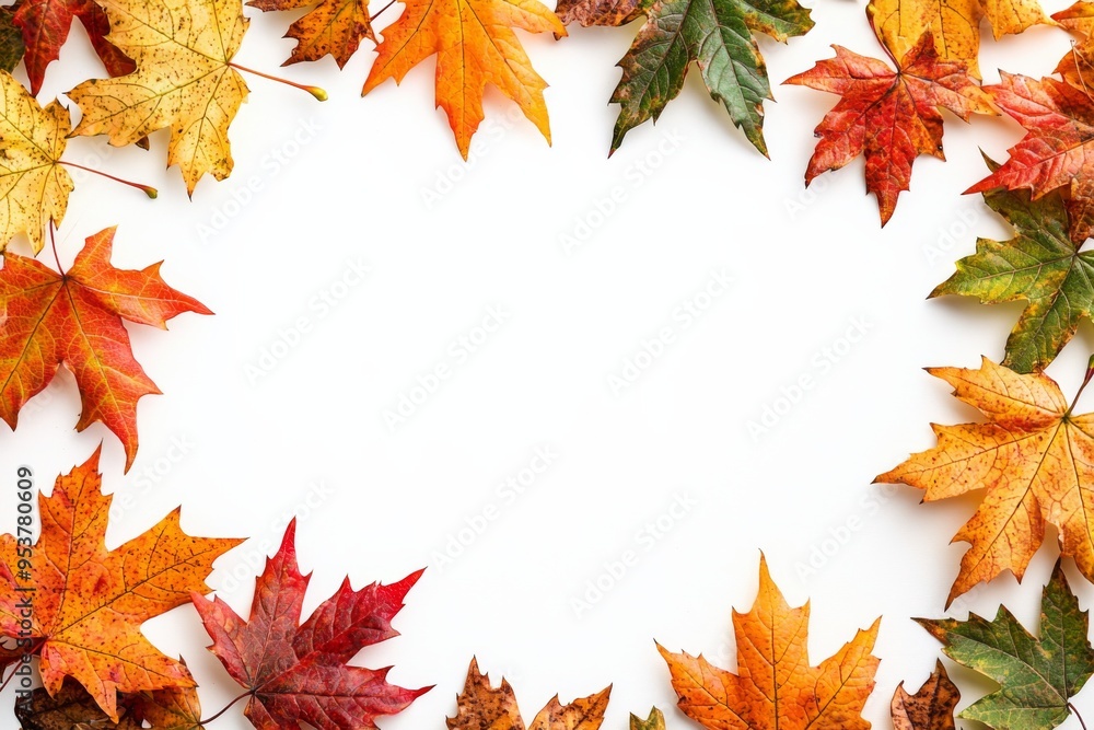Autumn Maple Leaves Flat Lay White Background created with Generative AI