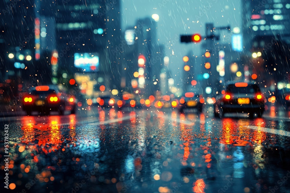 City Street During a Rainy Night with Blurred Lights City Street During a Rainy Night with Blurred Lights