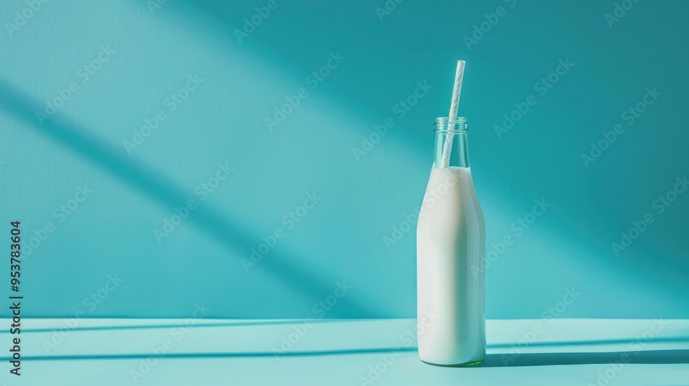 Milk Bottle on a Turquoise Background Milk Bottle on a Turquoise Background