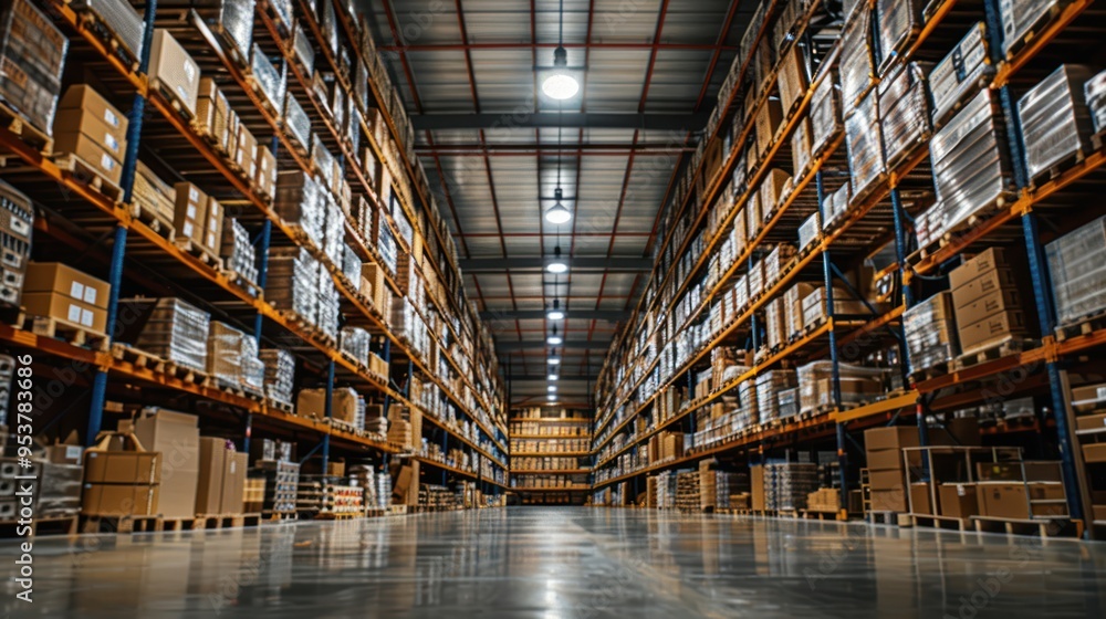 A View Down a Long Warehouse Aisle A View Down a Long Warehouse Aisle