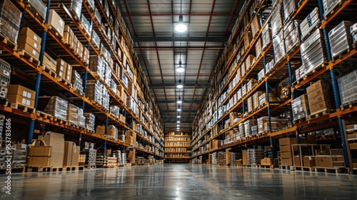 A View Down a Long Warehouse Aisle