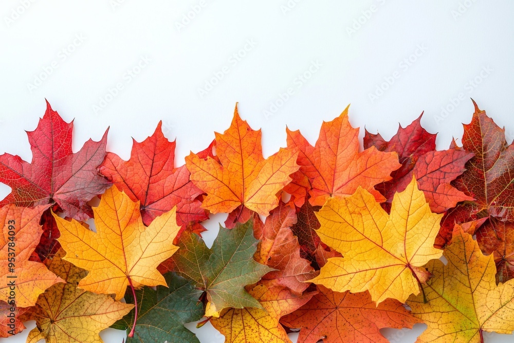 Autumn Maple Leaves Flat Lay White Background created with Generative AI Autumn Maple Leaves Flat Lay White Background created with Generative AI