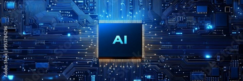 microchip cpu with the text ai, Artificial Intelligence background, machine learning Big data driven, Smart technology, Future tech intelligent devices and systems, Computing power. 