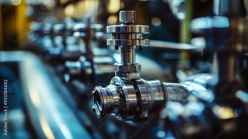 Close-up of a Shiny Metal Valve in an Industrial Setting Close-up of a Shiny Metal Valve in an Industrial Setting