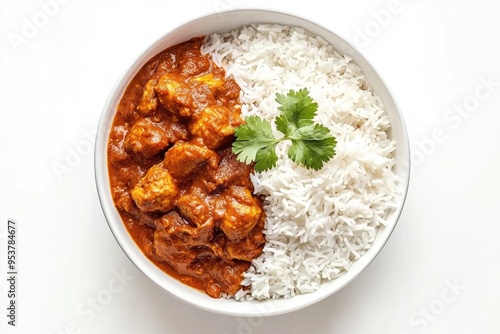 Chicken Tikka Masala with White Rice and Parsley Garnish