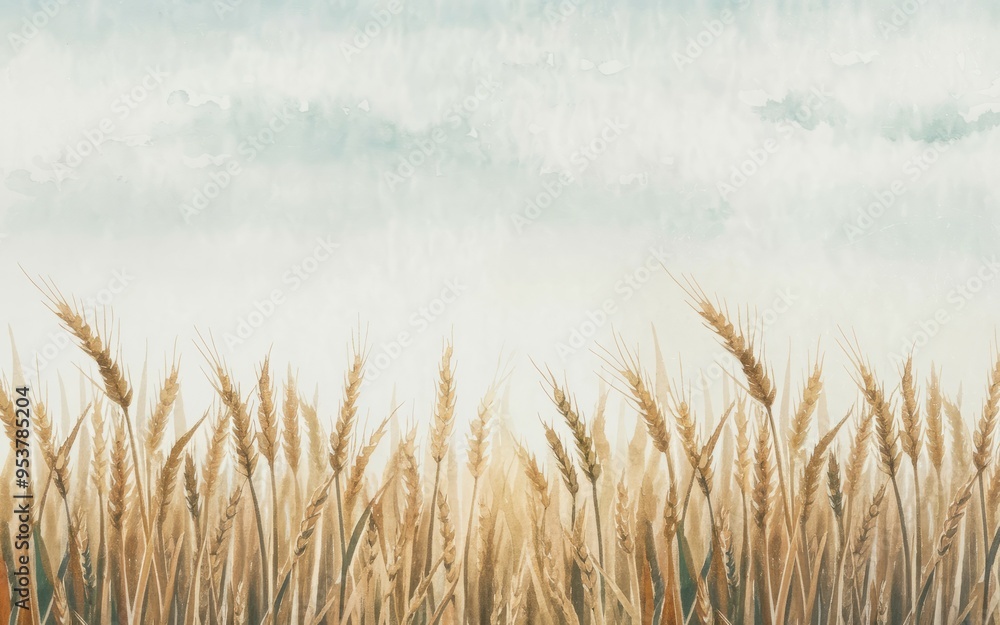 Wheat field sky. Golden wheat stalks sway gently in the breeze under a soft, blue sky. This peaceful image evokes a sense of tranquility and abundance. Wheat field sky. Golden wheat stalks sway gently in the breeze under a soft, blue sky. This peaceful image evokes a sense of tranquility and abundance.