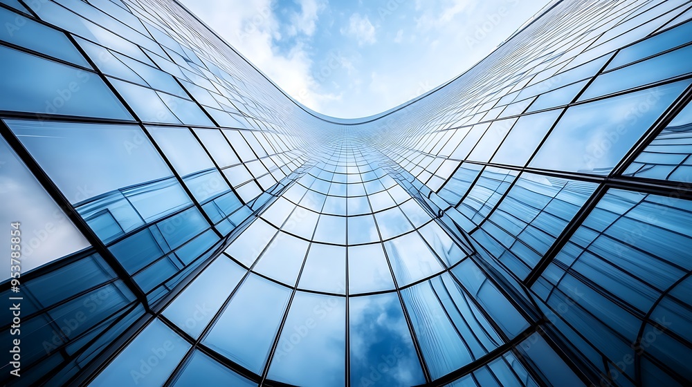 Obraz premium Abstract View of a Curved Glass Building Facade