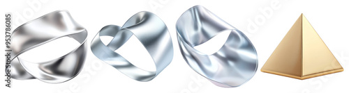 Three Silver Mobius Strips and a Golden Pyramid