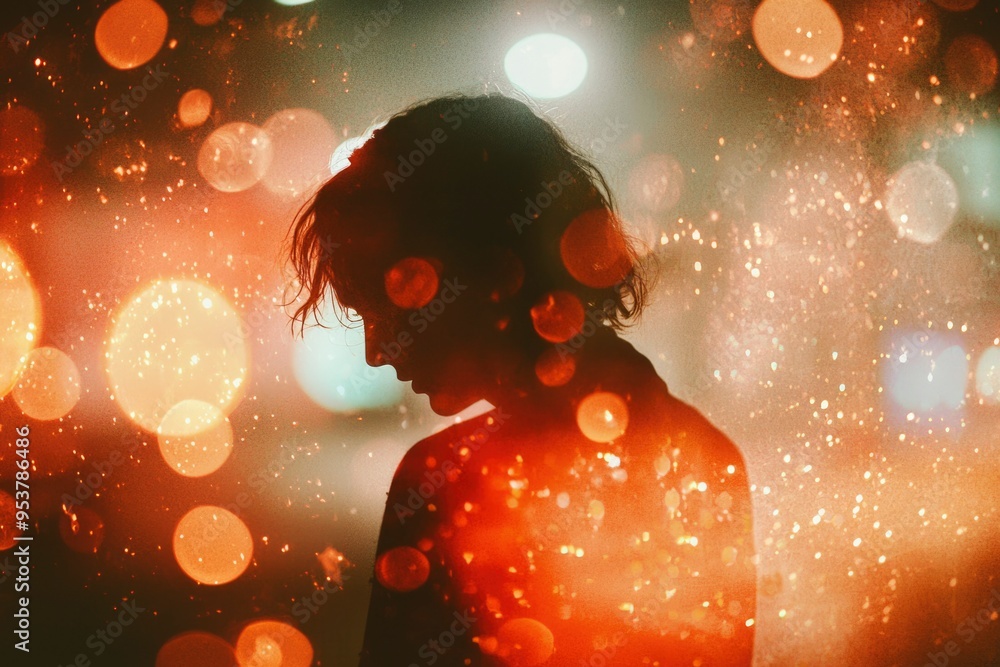 Silhouette of a Person with Blurry Orange Lights Silhouette of a Person with Blurry Orange Lights