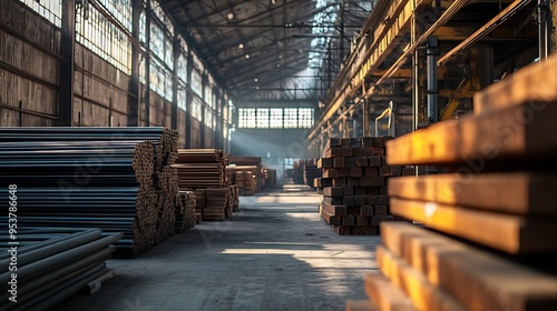 Wallpaper Mural Stacks of Metal Beams in an Industrial Warehouse Torontodigital.ca