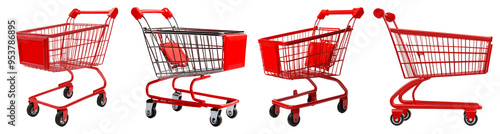 Four Red Shopping Carts Isolated on Black Background