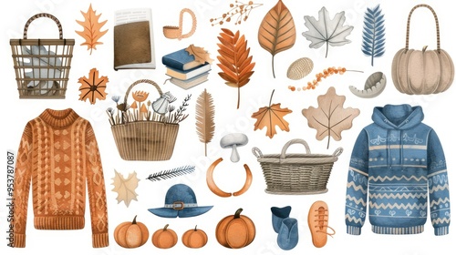 Clipart of an autumn-themed mouse pad featuring cozy fall elements like pumpkins