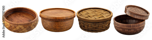 Four Wooden Baskets with Unique Weave Patterns