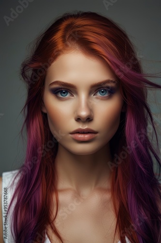 Wallpaper Mural glowing skin concept, portrait of young woman with vibrant hair color Torontodigital.ca