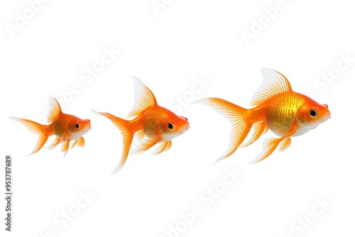 there are three goldfishs that are standing in a row 