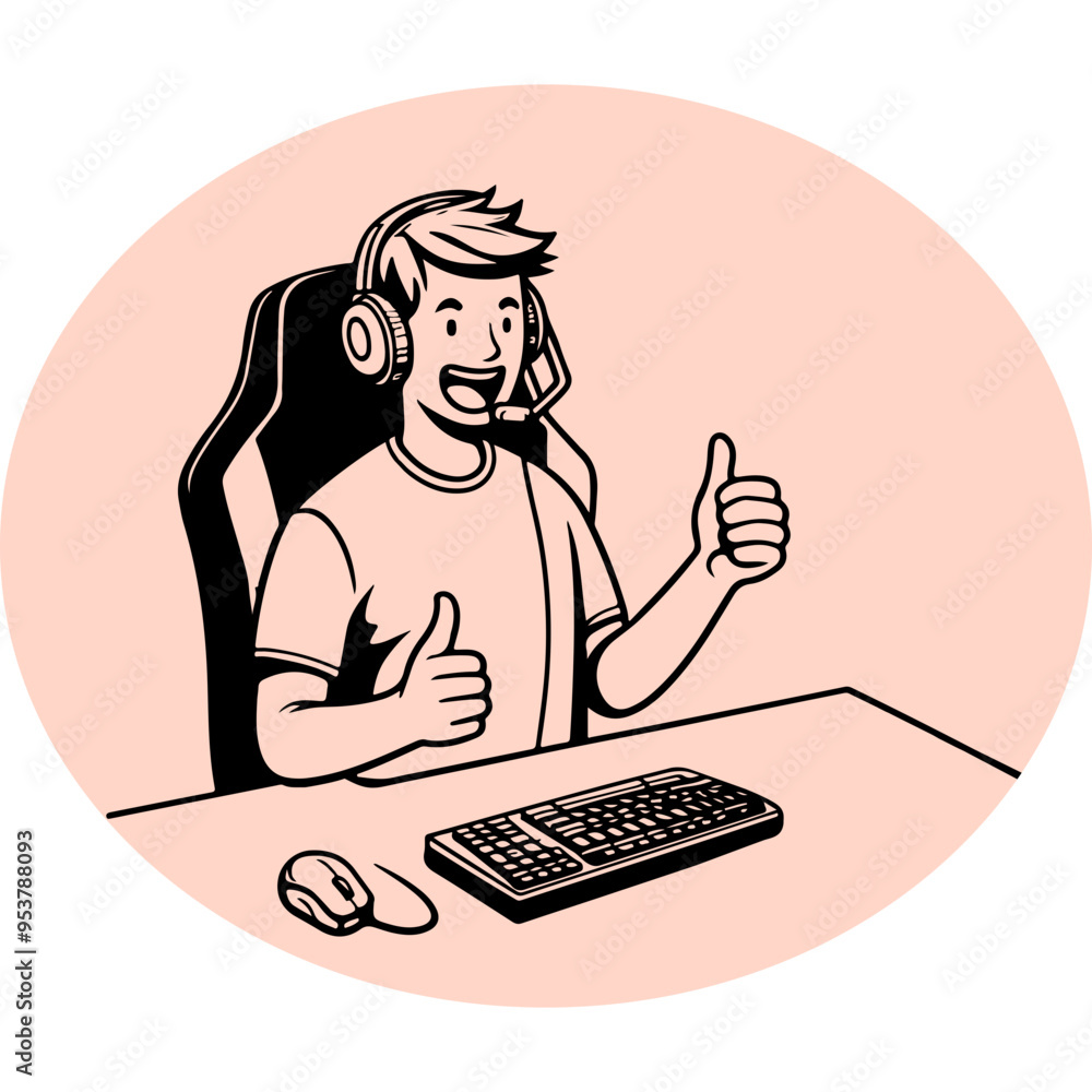 Obraz premium Happy Gamer Gives Thumbs Up.