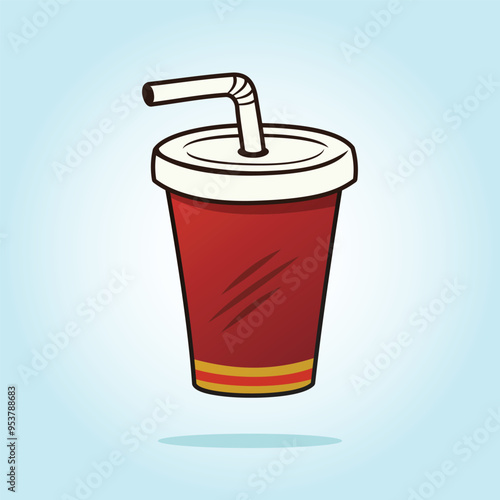 Soda drink plastic cup with drinking straw vector flat design illustration cartoon
