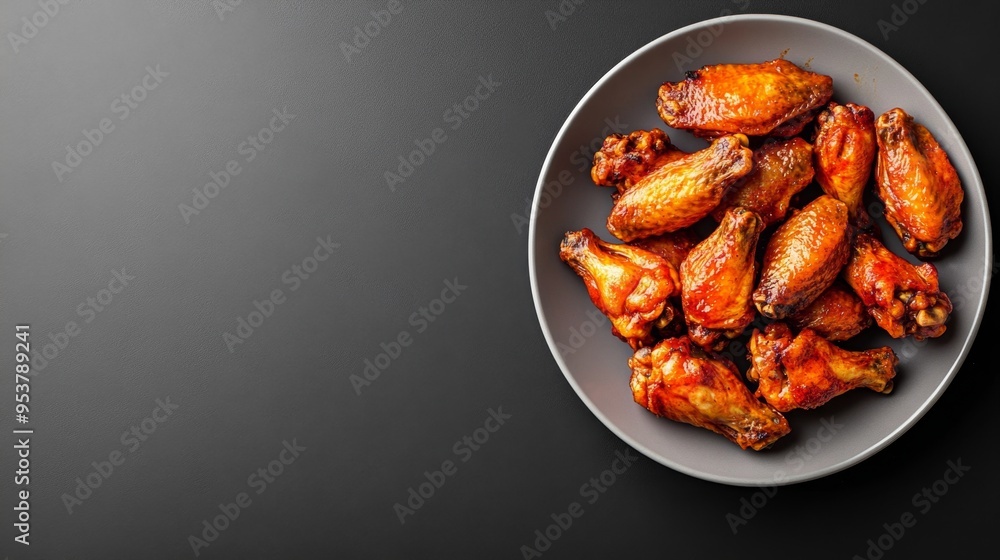 A high-quality stock image of a plate of spicy buffalo wings on the right side, leaving space on the left for text. Perfect for restaurant menus, food blogs, and snack promotions. A high-quality stock image of a plate of spicy buffalo wings on the right side, leaving space on the left for text. Perfect for restaurant menus, food blogs, and snack promotions.