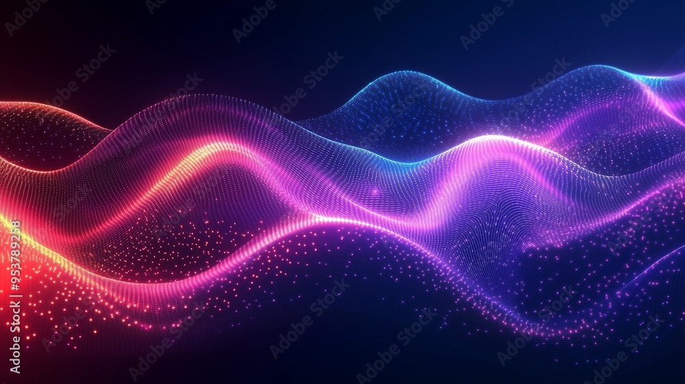 Mysterious Dark Purple Background with Colorful Flowing Light Lines and Gradient Waves, Futuristic Technology Design for Graphic Backgrounds and Wallpaper Mysterious Dark Purple Background with Colorful Flowing Light Lines and Gradient Waves, Futuristic Technology Design for Graphic Backgrounds and Wallpaper