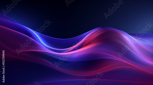 Mysterious Dark Purple Background with Colorful Flowing Light Lines and Gradient Waves, Futuristic Technology Design for Graphic Backgrounds and Wallpaper