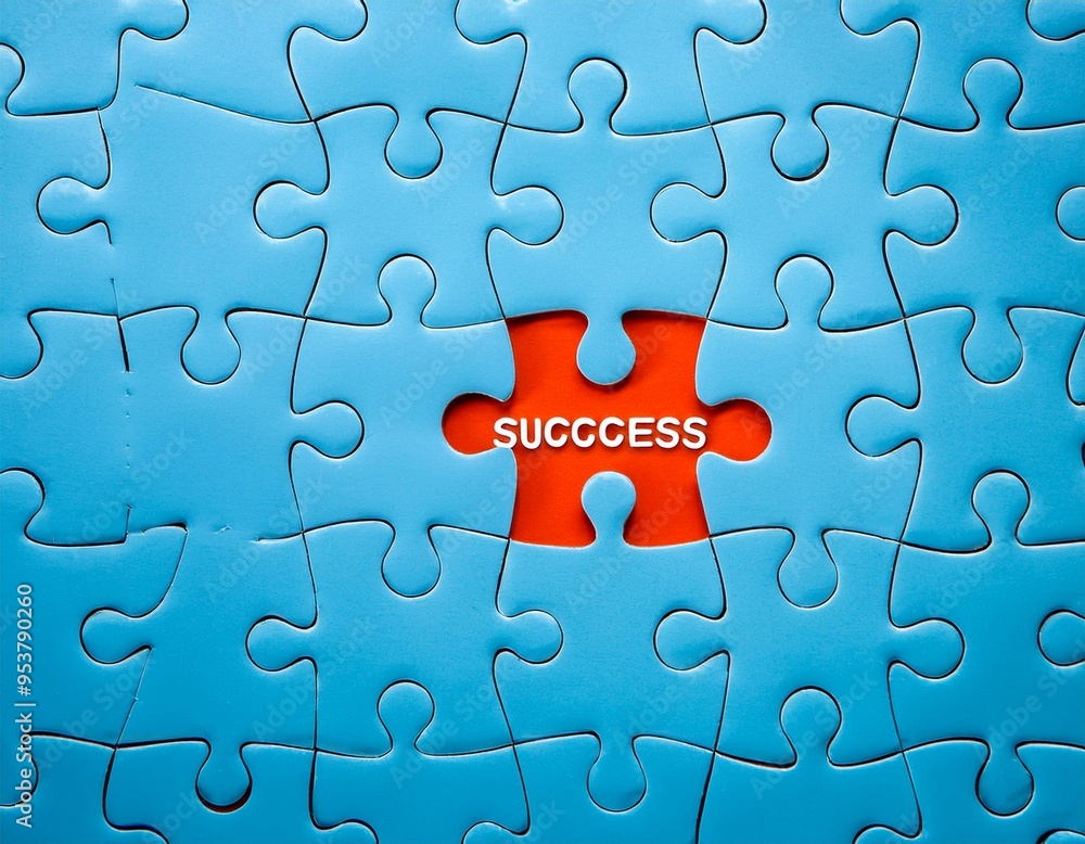Fototapeta premium Blank puzzle with the word success over the missing piece 