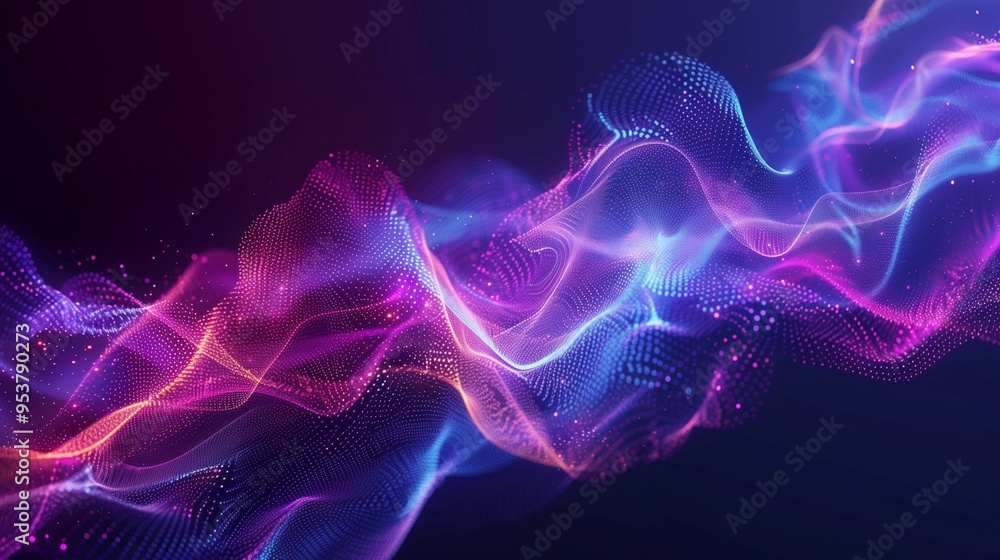 Mysterious Dark Purple Background with Colorful Flowing Light Lines and Gradient Waves, Futuristic Technology Design for Graphic Backgrounds and Wallpaper Mysterious Dark Purple Background with Colorful Flowing Light Lines and Gradient Waves, Futuristic Technology Design for Graphic Backgrounds and Wallpaper