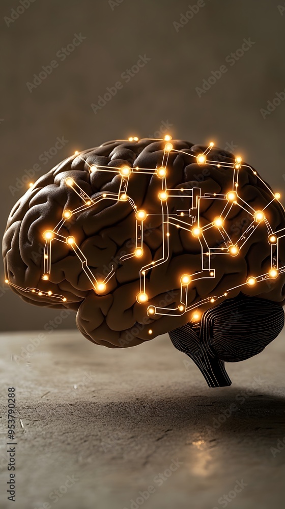 Human Brain with glowing neural pathways